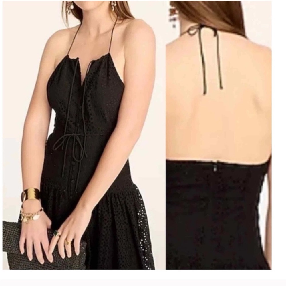 J.Crew Anguilla Halter Black Eyelet Dress Sleeveless Mini - Sz 4